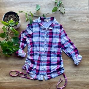 Women's Plaid Button Down Shirt - Pink and Blue